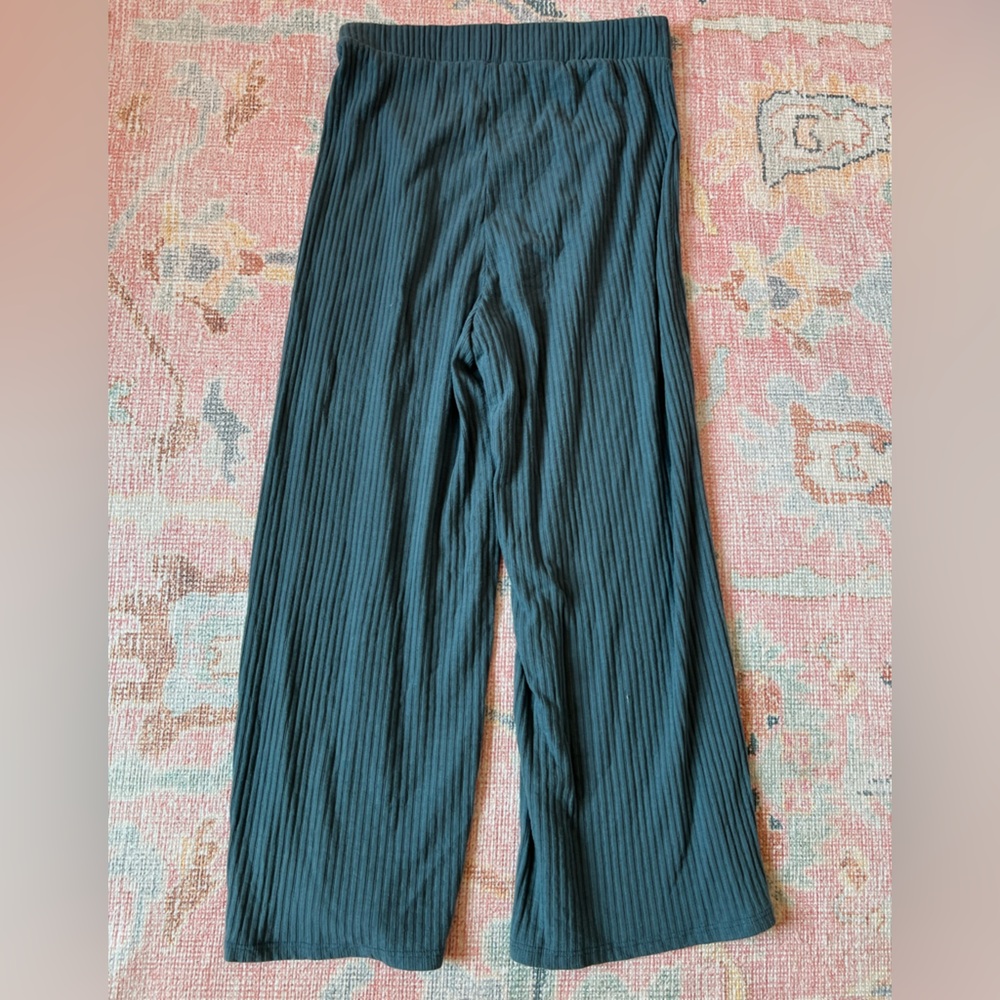 Dressed in LALA Ribbed Wide Leg Pants in Dark Teal